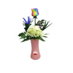 Florero 1 rosa arcoíris