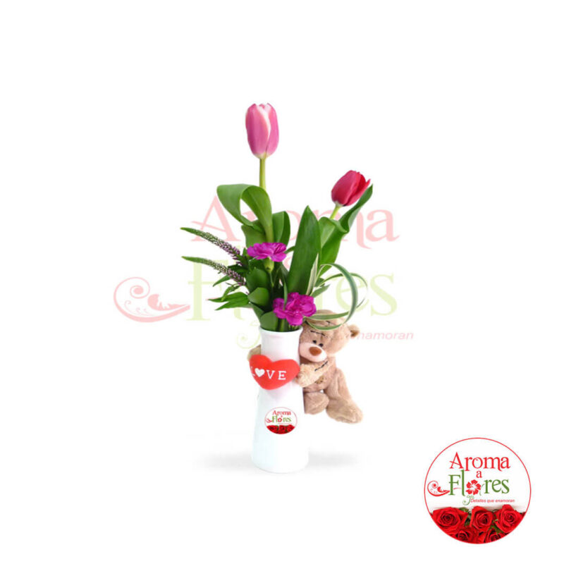 florero 2 tulipan mas peluchito aroma a flores