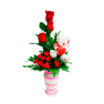 Florero Rayas 3 Rosas y peluche