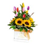 Box girasoles y tulipanes variados