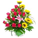 Arreglo rosas y girasoles