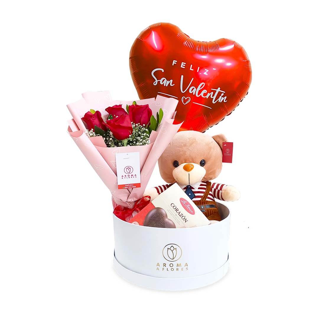 box osito rosas chocolate y globito (1) Box mi San Valentín - Imagen 1