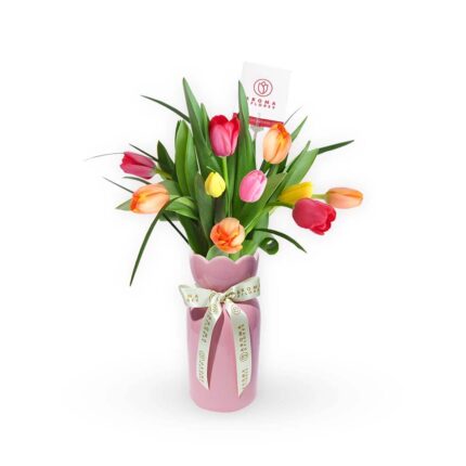 Florero vintage 10 tulipanes