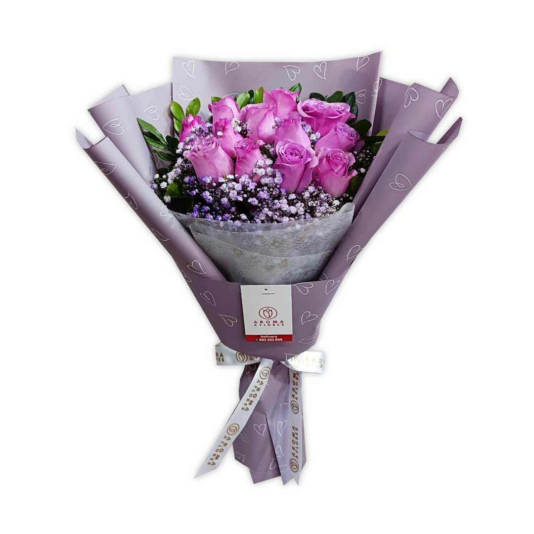 Ramo-12-rosas-Lilas-100.00.jpg Ramo 12 rosas Lilas y gibson - Imagen 1