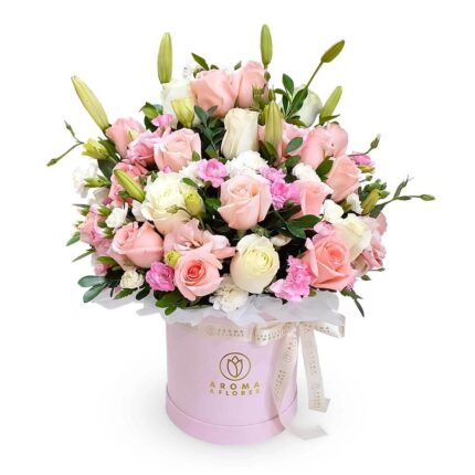 box-rosas-rosadas-claveles-y-lilium--Aroma-a-flores