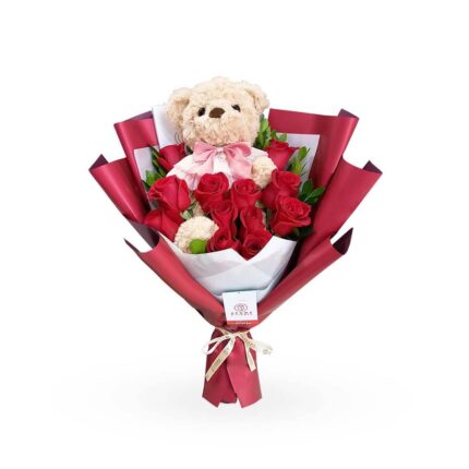 Ramo 12 rosas y oso