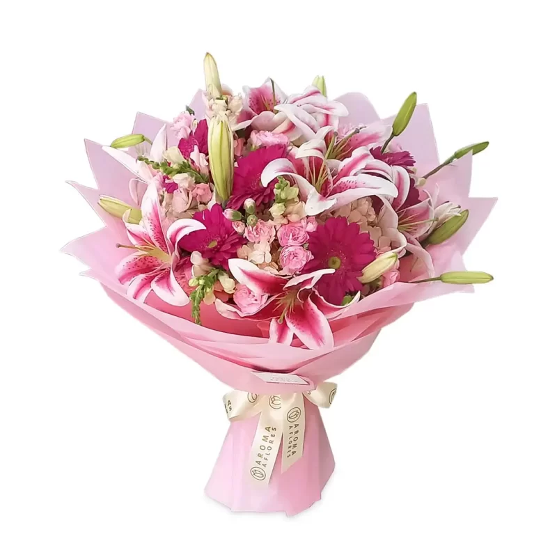 ramo 6 gerberas y lilium-Aroma-a-flores