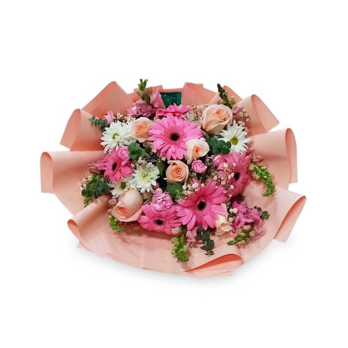 Ramo gerberas y rosas rosadas - Imagen 2