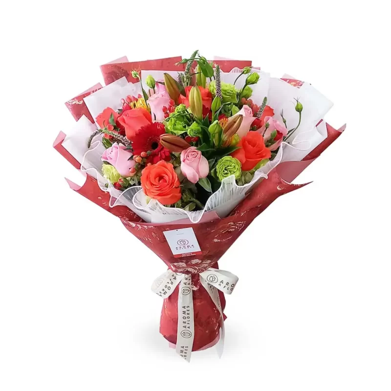 Ramo-12-rosas-lirios-lisiantus-Aroma-a-flores